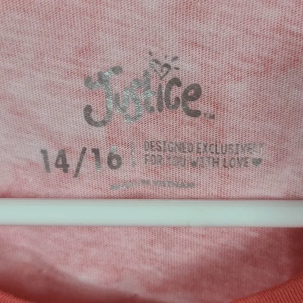Justice Girls 14/16 Orange Tie Dye Sporty Raglan Long Sleeve Tee Knit Top Tshirt
